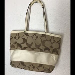 Coach brown/tan signature small shoulder bag